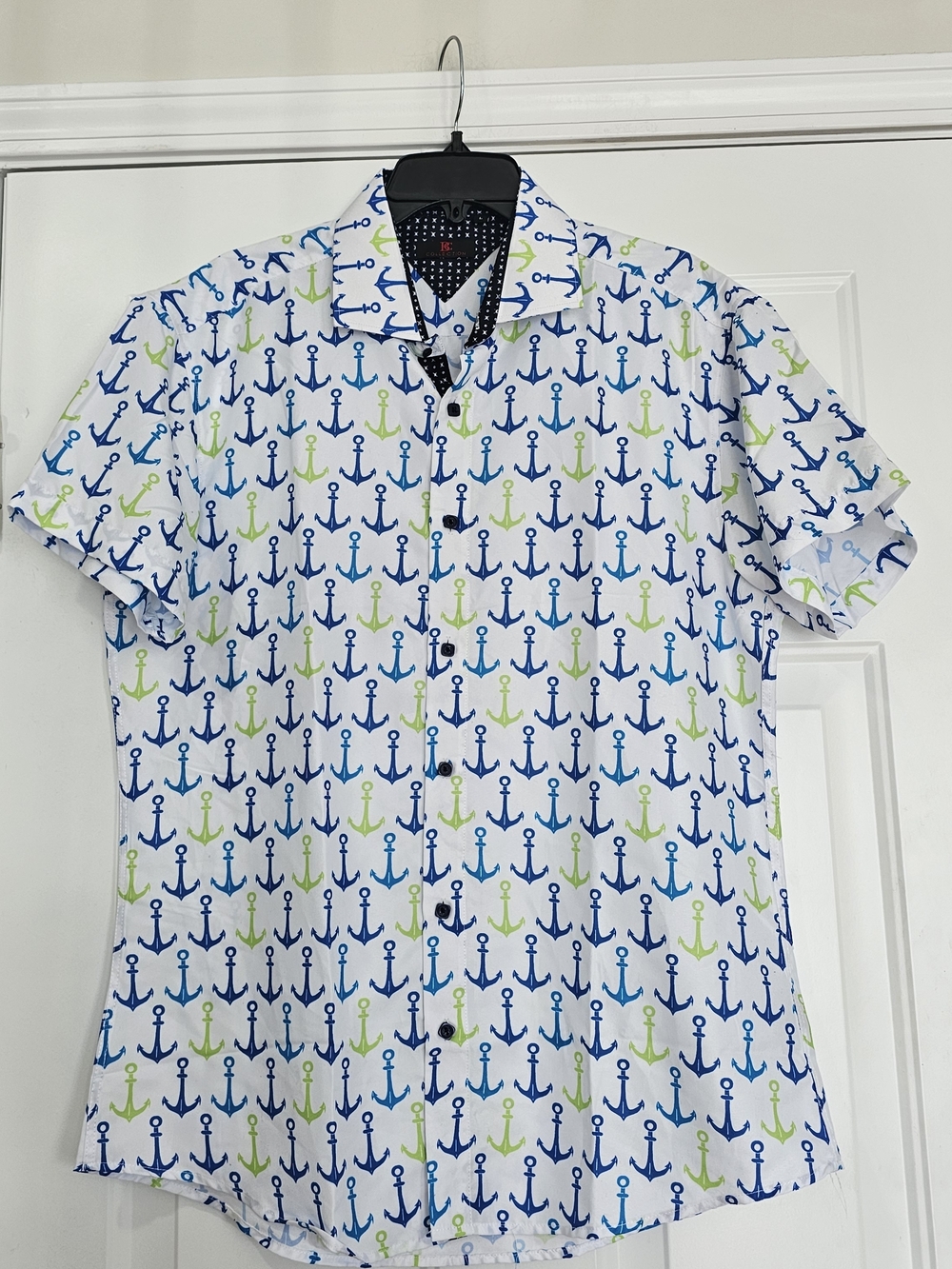 BC Collection Men's Anchor-Print Short Sleeve Button-Down Shirt Size Large {BX10